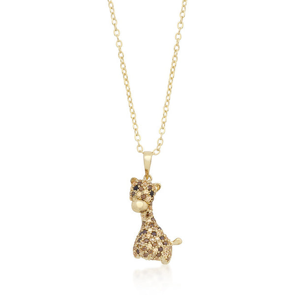 Golden Cubic Zirconia Giraffe Pendant Necklace