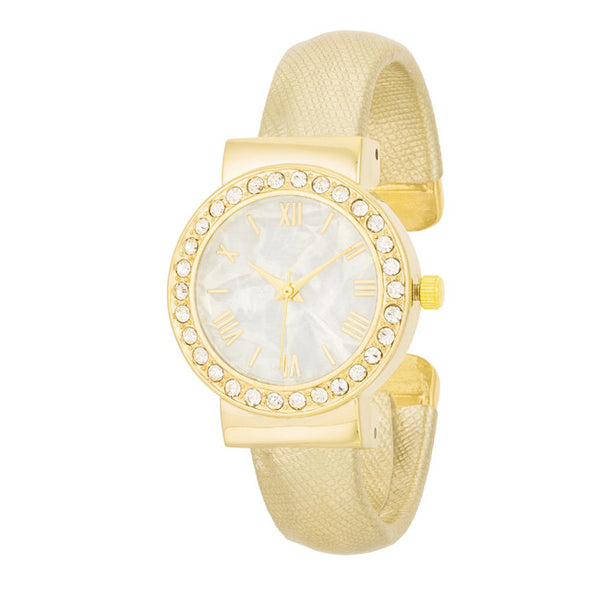 Fashion Shell Pearl Cuff Watch With Crystals