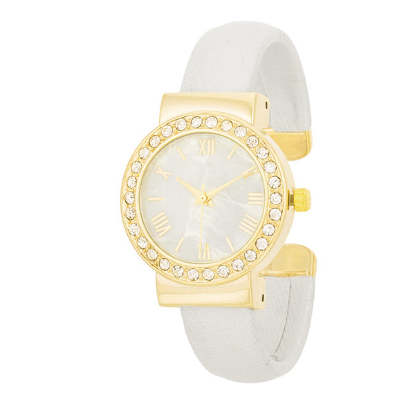 Fashion Shell Pearl Cuff Watch With Crystals